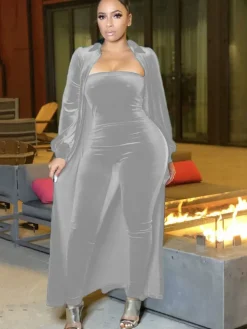 Two-Piece Velvet Cardigan u0026 Tube Jumpsuit