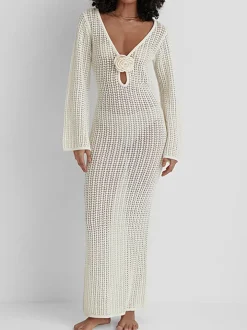 V Neck Backless Knit Beach Maxi Dress