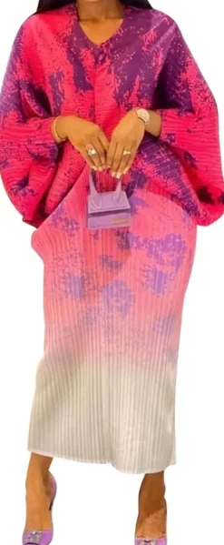 V Neck Bat Sleeve Floral Printed Dress