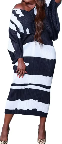 V Neck Bat Sleeve Floral Printed Dress