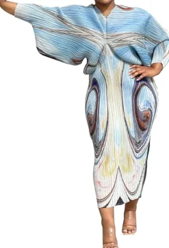 V Neck Bat Sleeve Floral Printed Dress