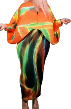 V Neck Bat Sleeve Floral Printed Dress