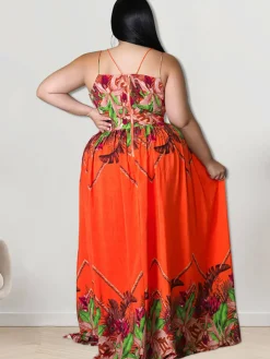 V Neck Floral Print Maxi Dress