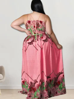 V Neck Floral Print Maxi Dress