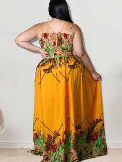 V Neck Floral Print Maxi Dress