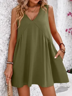V Neck Sleeveless Loose Mini Dress