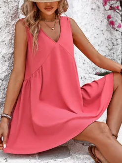 V Neck Sleeveless Loose Mini Dress