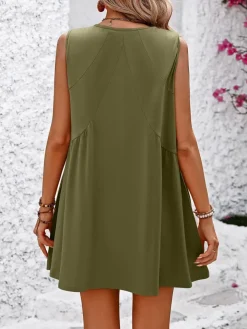 V Neck Sleeveless Loose Mini Dress