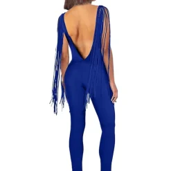 V Neck Tassel Sleeve Bodycon Jumpsuit