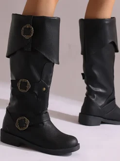 Vintage Buckle Belted Boots