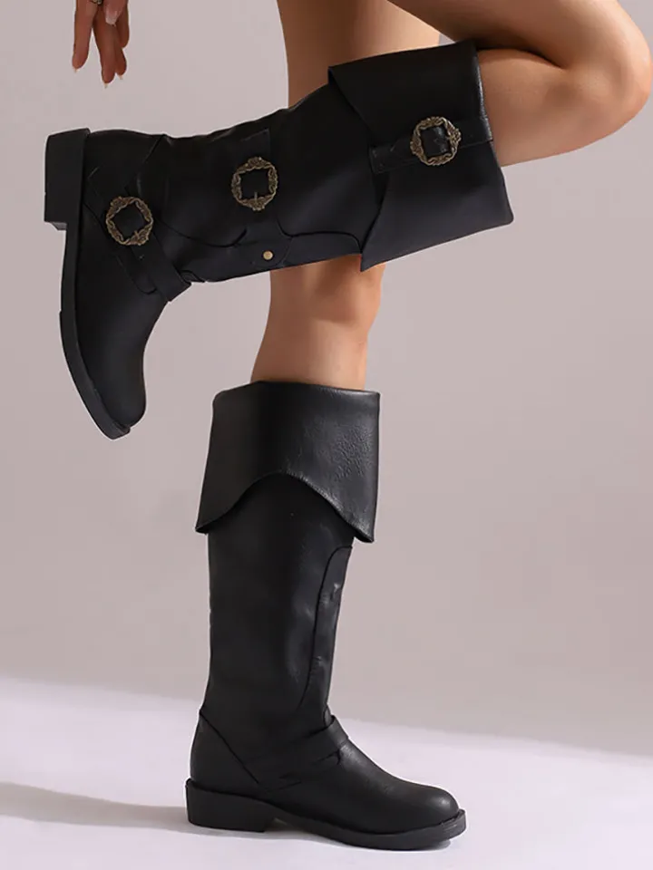 Vintage Buckle Belted Boots