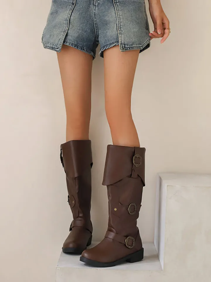 Vintage Buckle Belted Boots