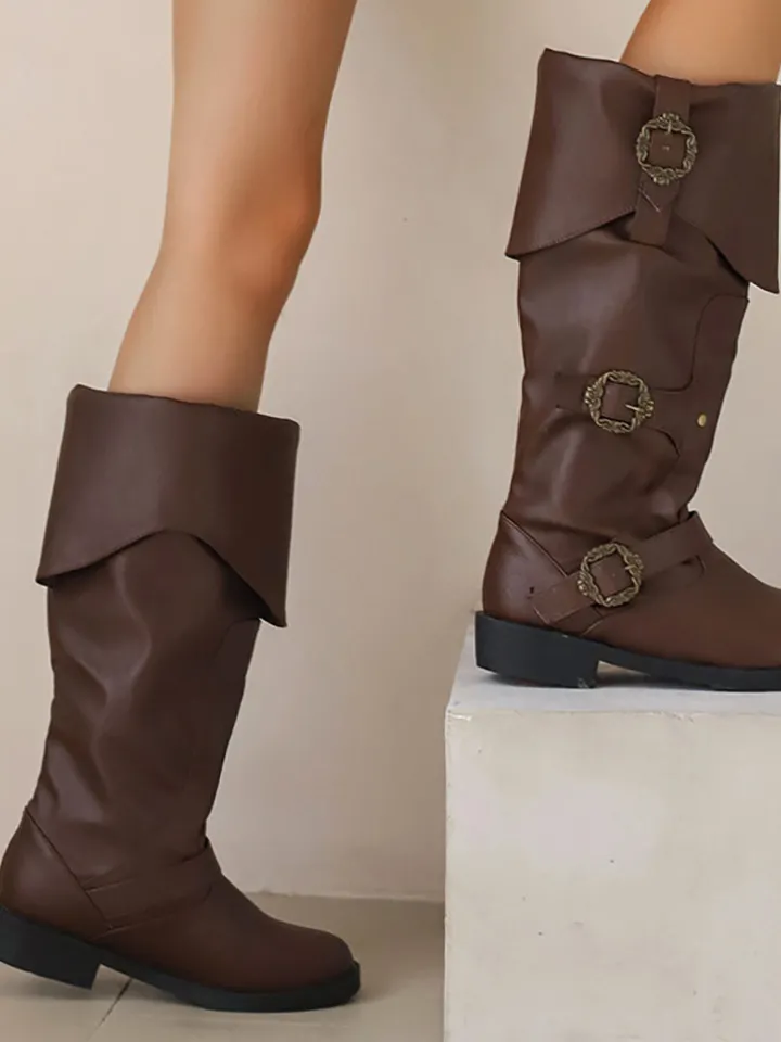 Vintage Buckle Belted Boots