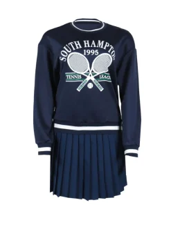 Vintage Tennis Print Sweatshirt Pleated Skirt Set