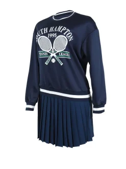Vintage Tennis Print Sweatshirt Pleated Skirt Set