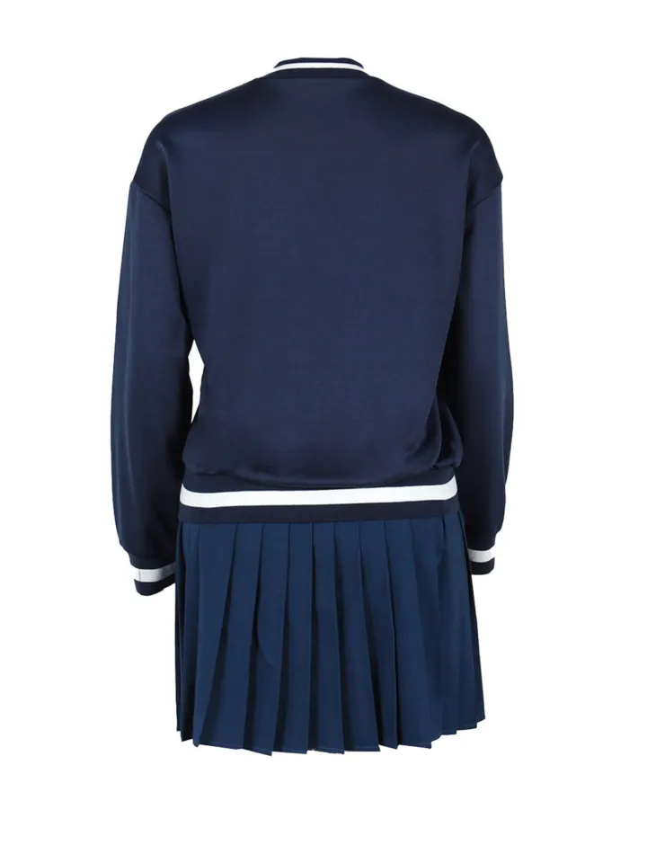 Vintage Tennis Print Sweatshirt Pleated Skirt Set