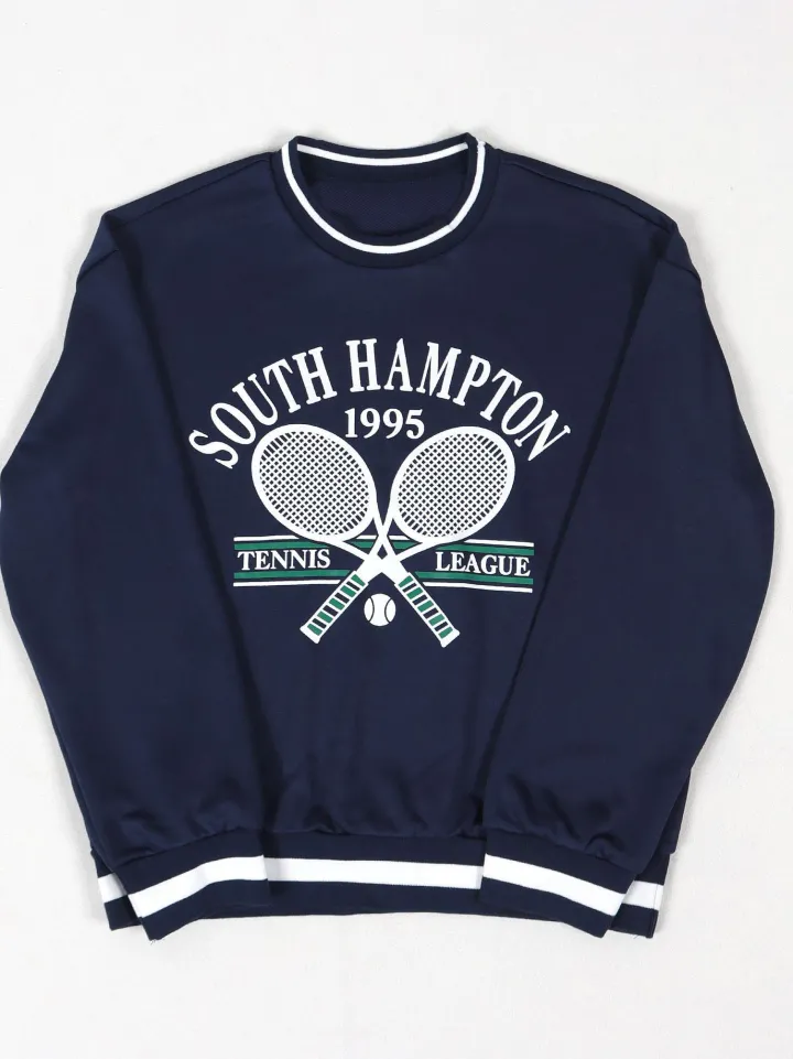 Vintage Tennis Print Sweatshirt Pleated Skirt Set