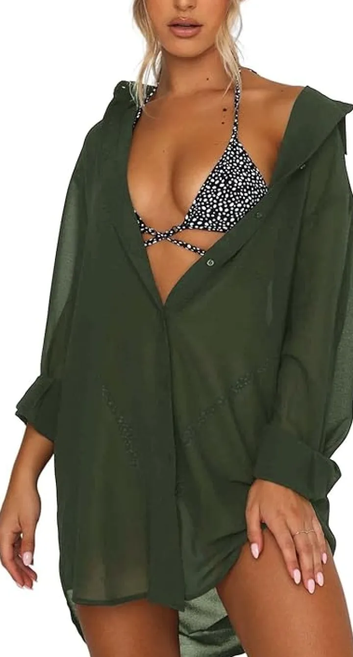 V-Neck Button Down Bikini Cover Up