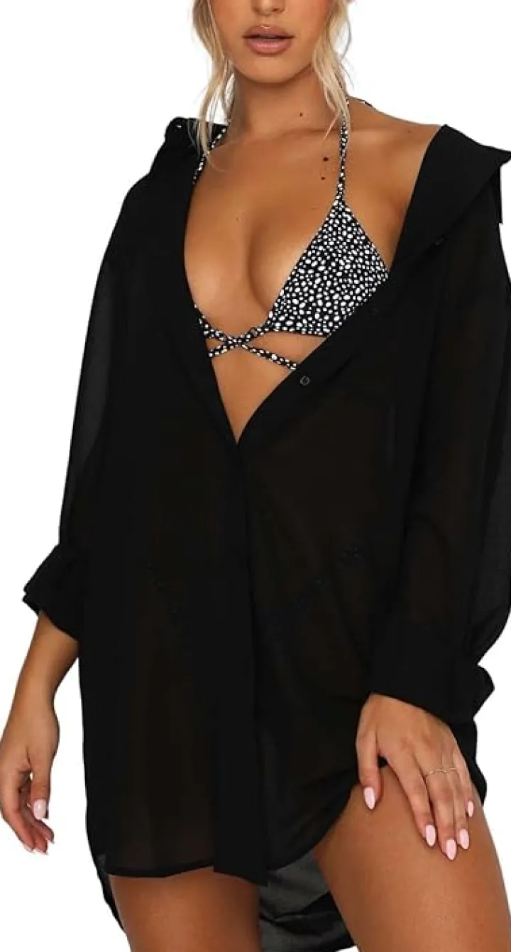 V-Neck Button Down Bikini Cover Up