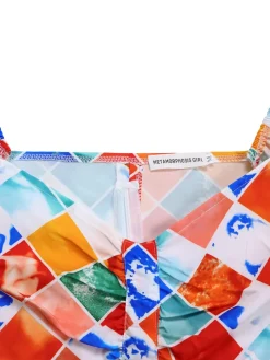 V-Neck Printed Top u0026 Pleated Skirt Two-Piece Set