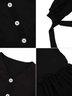 V-Neck Ruched Button Long Sleeve Mini Dress