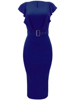V-Neck Ruffle Sleeve Bodycon Dress