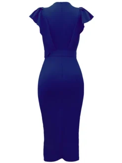 V-Neck Ruffle Sleeve Bodycon Dress