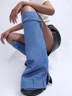 Western Platform Wedge Denim Boots