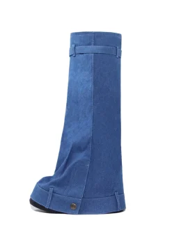 Western Platform Wedge Denim Boots