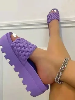 Woven PU Platform Beach Slide