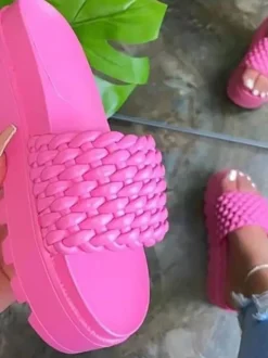 Woven PU Platform Beach Slide