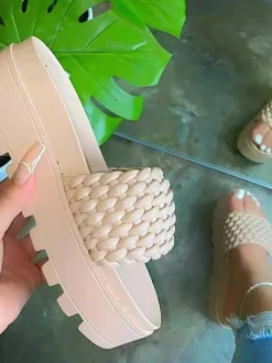 Woven PU Platform Beach Slide