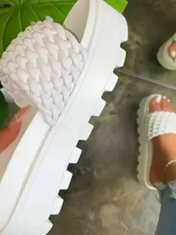 Woven PU Platform Beach Slide
