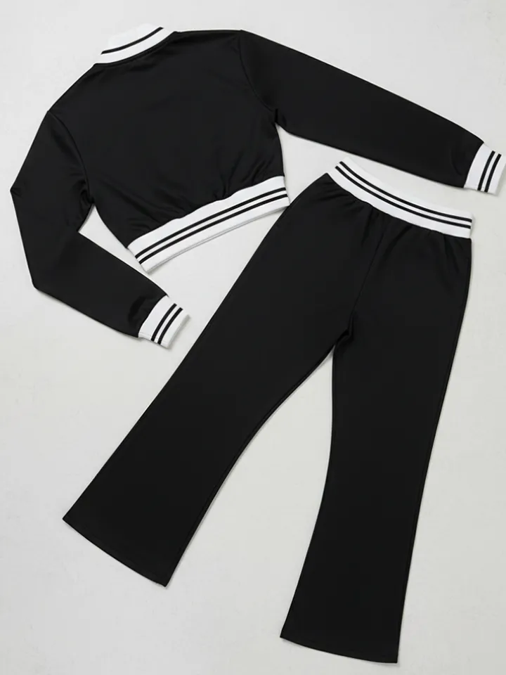Zip Up Top Color Block Pants Set