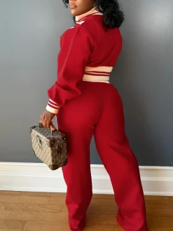 Zip Up Top Color Block Pants Set