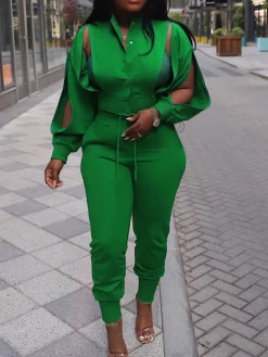 Zipper Hollow Out Jogging Sets