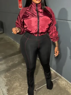 Zip-Up Cropped Jacket Leggings Set