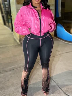 Zip-Up Cropped Jacket Leggings Set