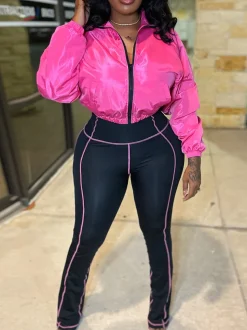 Zip-Up Cropped Jacket Leggings Set