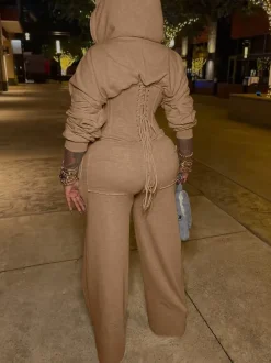 Zip-Up Hoodie Corset Waist Pants Set