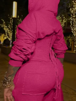 Zip-Up Hoodie Corset Waist Pants Set