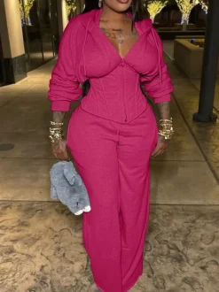 Zip-Up Hoodie Corset Waist Pants Set