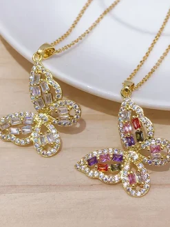 Zircon Butterfly Pendant Necklaces
