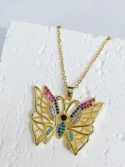 Zircon Butterfly Pendant Necklaces